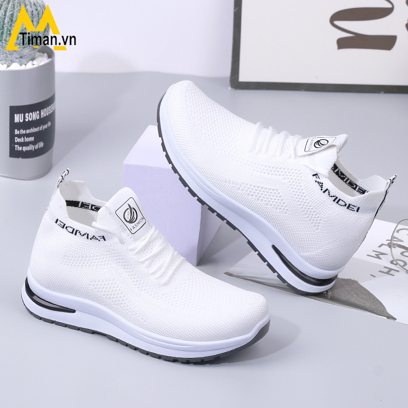 Giày thể thao nữ sneaker độn đế 7 phân đẹp màu trắng siêu nhẹ chất liệu vải cho trung niên bảo hành 1 năm SZ103 TIMAN