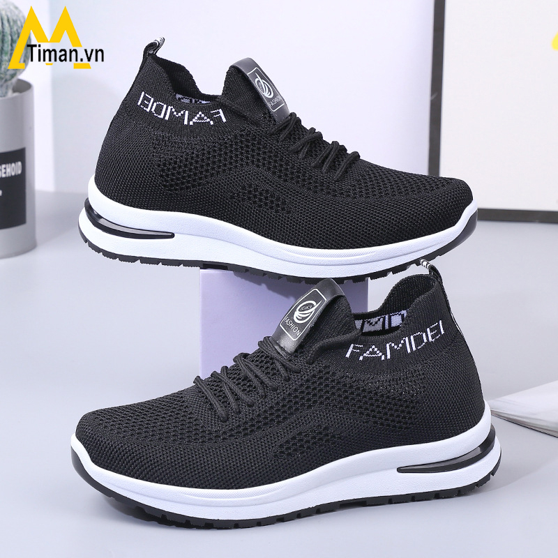 Giày thể thao nữ sneaker độn đế 7 phân đẹp màu trắng siêu nhẹ chất liệu vải cho trung niên bảo hành 1 năm SZ103 TIMAN