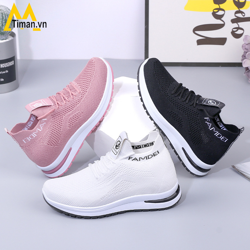Giày thể thao nữ sneaker độn đế 7 phân đẹp màu trắng siêu nhẹ chất liệu vải cho trung niên bảo hành 1 năm SZ103 TIMAN