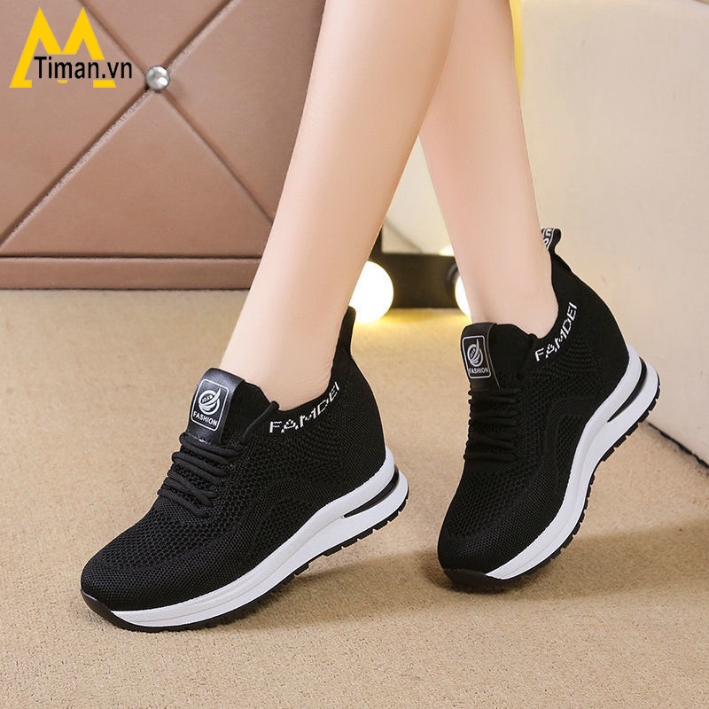 Giày thể thao nữ sneaker độn đế 7 phân đẹp màu trắng siêu nhẹ chất liệu vải cho trung niên bảo hành 1 năm SZ103 TIMAN