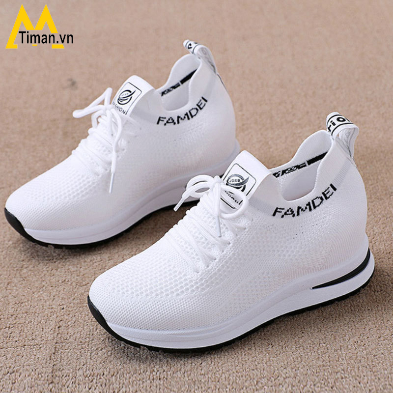 Giày thể thao nữ sneaker độn đế 7 phân đẹp màu trắng siêu nhẹ chất liệu vải cho trung niên bảo hành 1 năm SZ103 TIMAN
