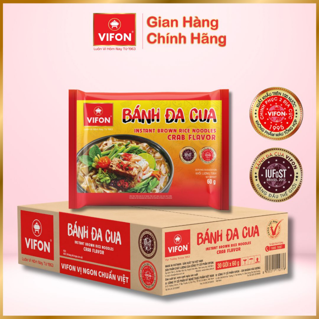 Thùng 30 gói Bánh Đa Cua VIFON 60g / Gói