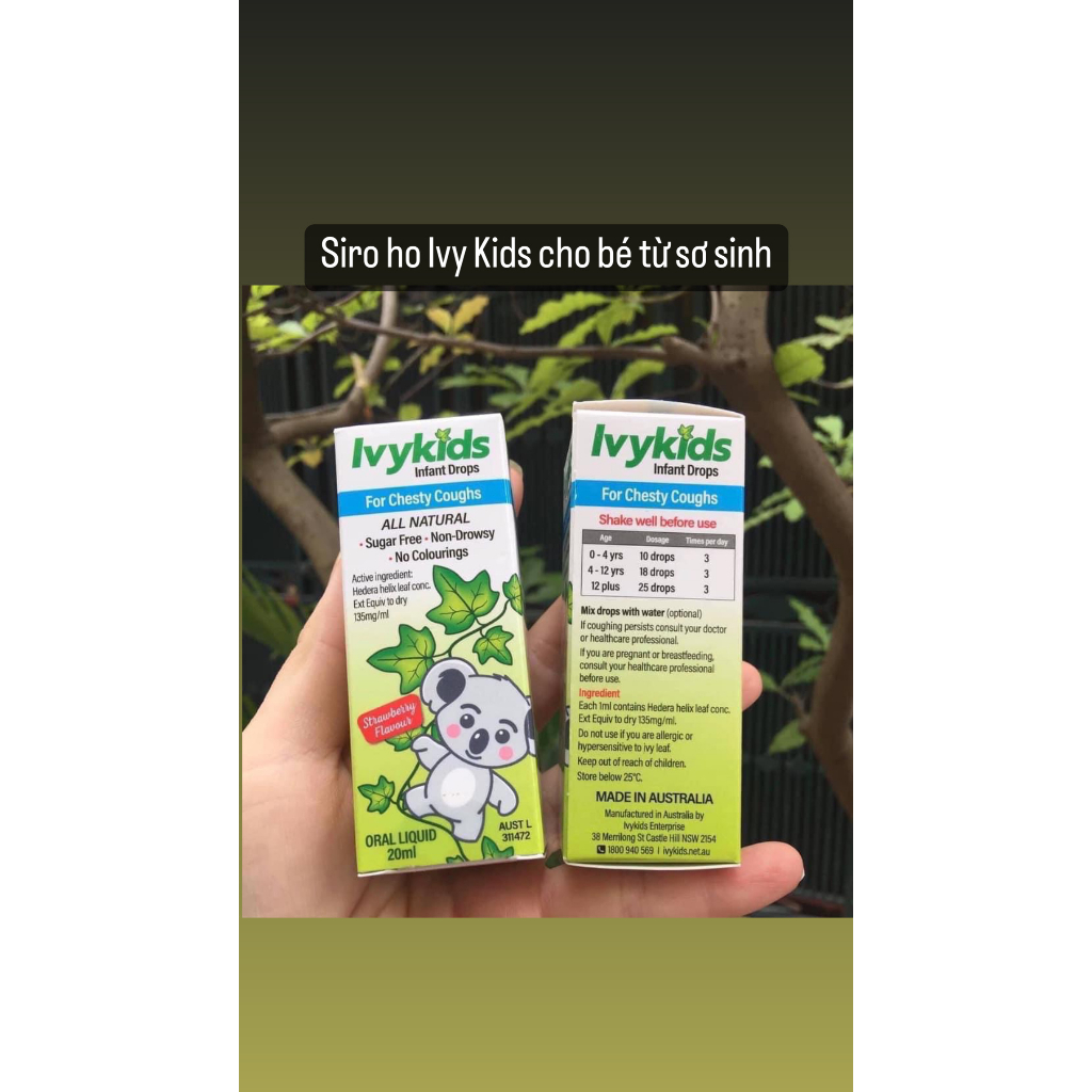 Siro ho Ivy Kids Úc 20ml- Dịu họng, giảm ho