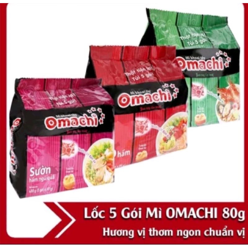 Omachi 5 gói ×75g xốt  sườn hầm/ xốt bò hầm/ tôm chua cay,mì chôn
