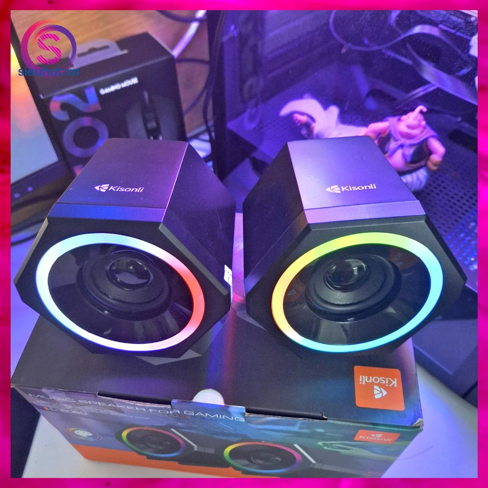 Loa Vi Tính Mini 2.1 KISONLI L6060 Có Dây Để Bàn Led RGB Loa Máy Tính Pc Laptop Nghe Nhạc Chuyên Gaming