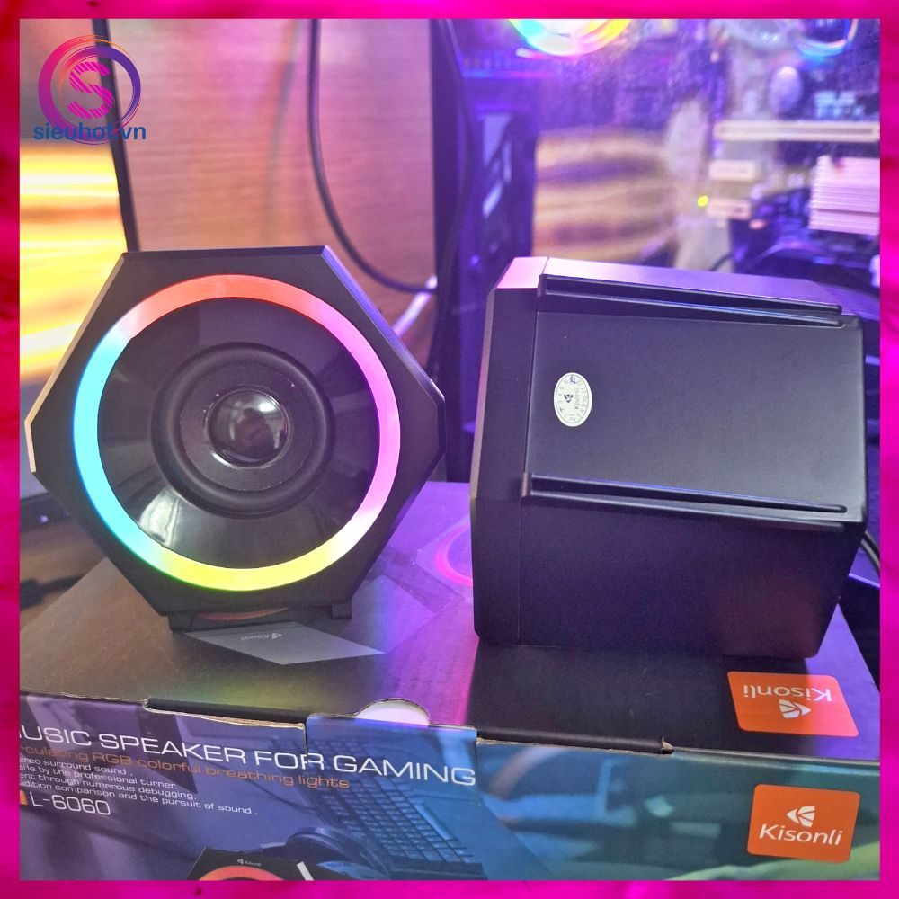 Loa Vi Tính Mini 2.1 KISONLI L6060 Có Dây Để Bàn Led RGB Loa Máy Tính Pc Laptop Nghe Nhạc Chuyên Gaming