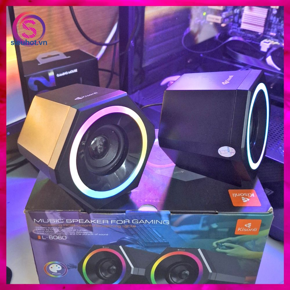 Loa Vi Tính Mini 2.1 KISONLI L6060 Có Dây Để Bàn Led RGB Loa Máy Tính Pc Laptop Nghe Nhạc Chuyên Gaming