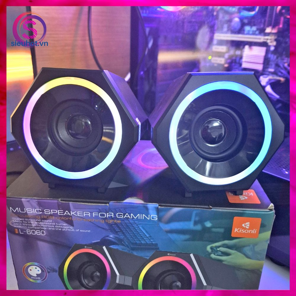 Loa Vi Tính Mini 2.1 KISONLI L6060 Có Dây Để Bàn Led RGB Loa Máy Tính Pc Laptop Nghe Nhạc Chuyên Gaming