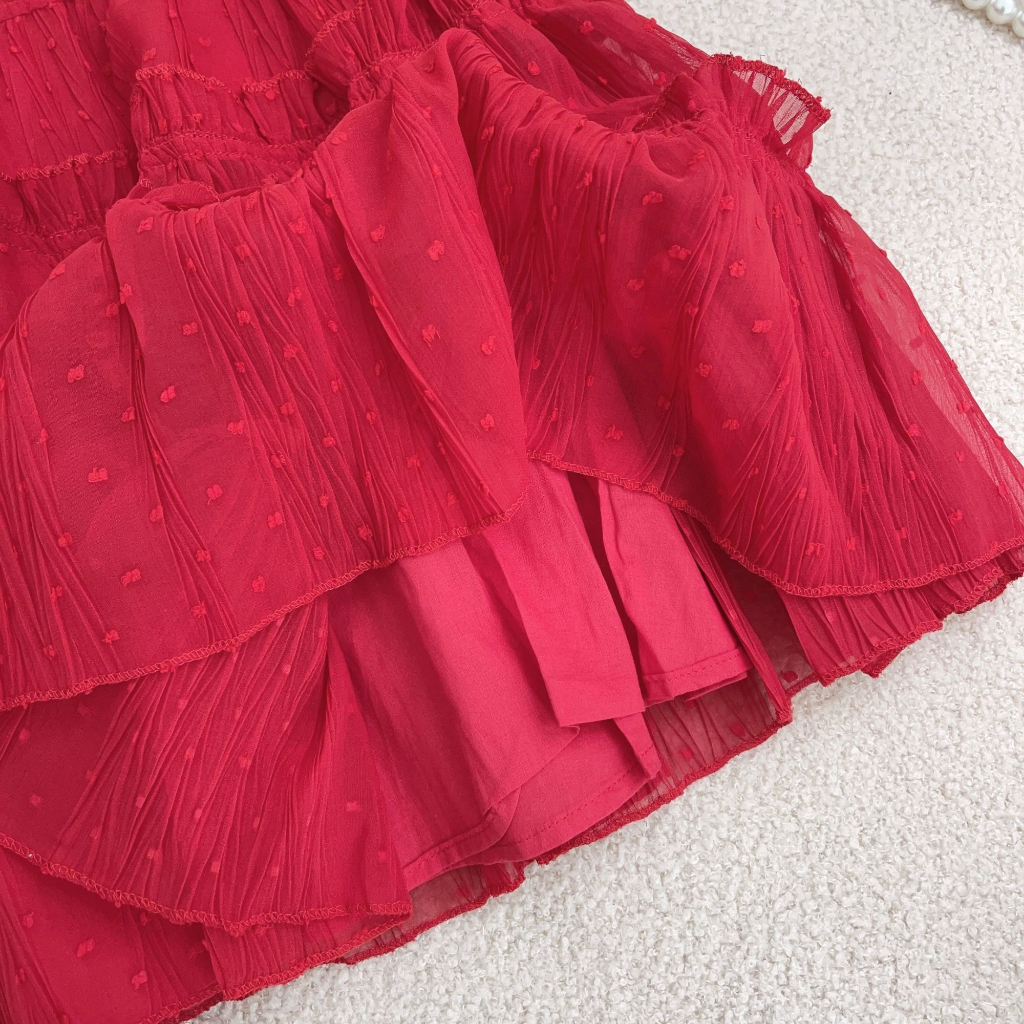 Váy Sát Nách Cho Bé Gái Xếp Tầng Đi Học Màu Đỏ Dễ Thương Chất Siêu Mát  QCCC - Mã 355