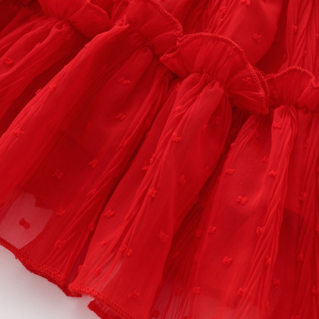 Váy Sát Nách Cho Bé Gái Xếp Tầng Đi Học Màu Đỏ Dễ Thương Chất Siêu Mát  QCCC - Mã 355