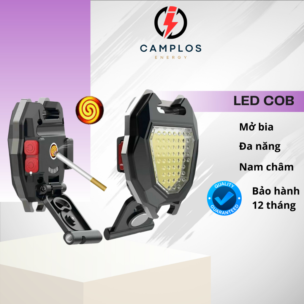 Đèn cob đa năng kèm bật lửa đèn led móc khóa sạc tích điện 7 chế độ