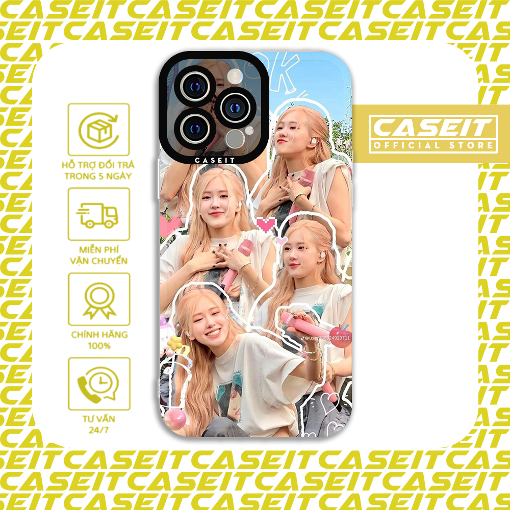 Ốp lưng iphone cạnh vuông Caseit Rose Black Pinkk Kpop cute aesthetic 8/8plus/x/xs/11/12/13/14/pro/max/plus/promax