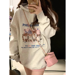 Áo hoodie xám in hình meow siêu dễ thương / cherry.order