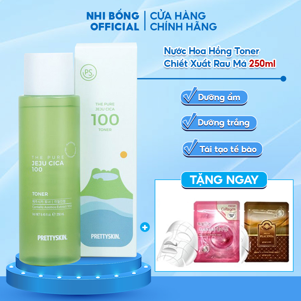 Nước Hoa Hồng Toner Chiết Xuất Rau Má Giảm Dầu Mụn Pretty Skin Hàn Quốc The Pure Jeju Cica 100 Toner 250ml