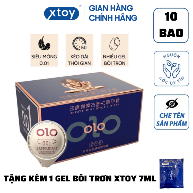 Bao Cao Su OLOL 0.01mm Xanh , Siêu Mỏng Tặng Kèm Bi , Kéo Dài Thời Gian - Gốc Nước - Hộp 10 Bcs + 1 gói gel