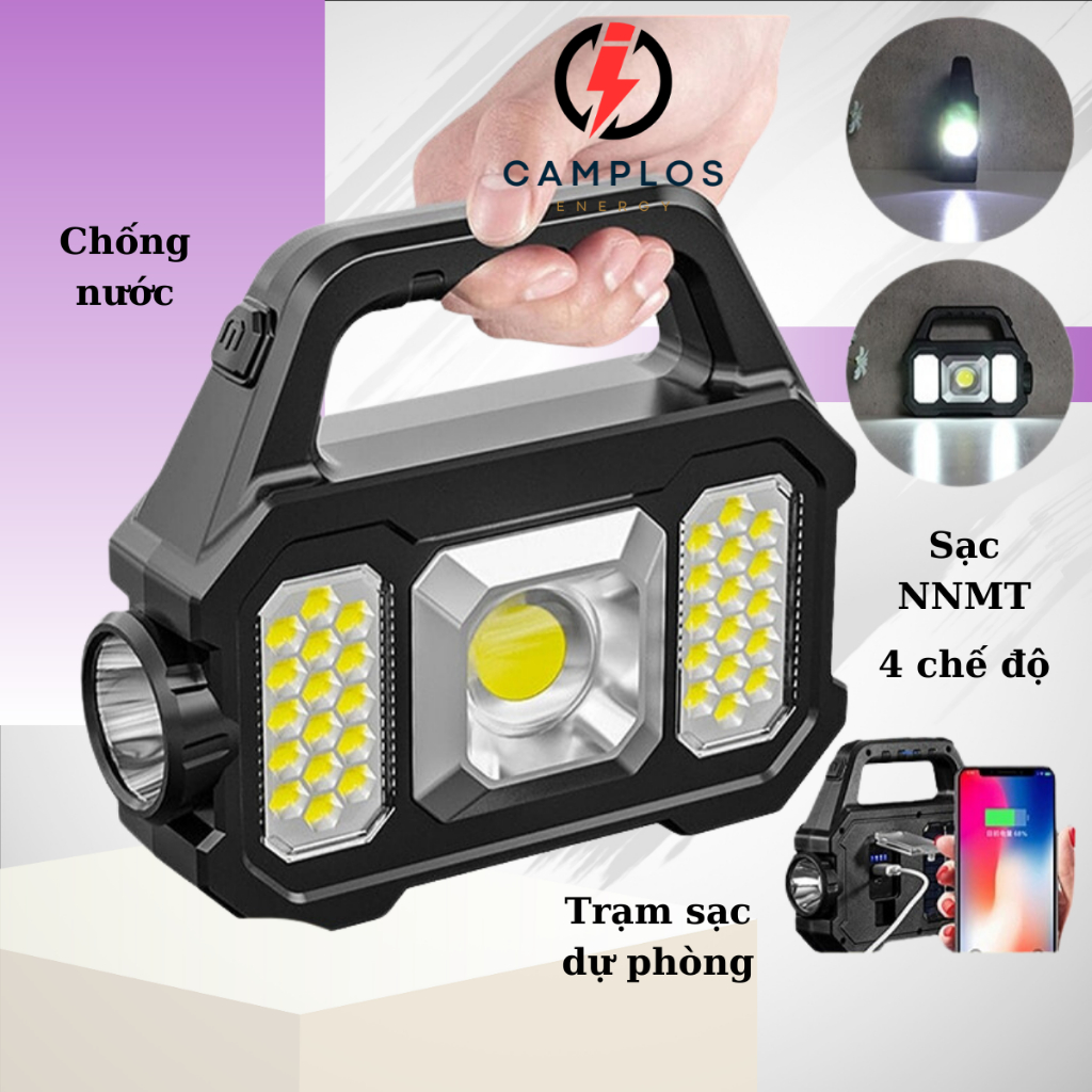 Đèn pin cầm tay sạc năng lượng mặt trời kiêm trạm sạc dự phòng cho điện thoại đèn pha led cob đa năng sạc tích điện L825
