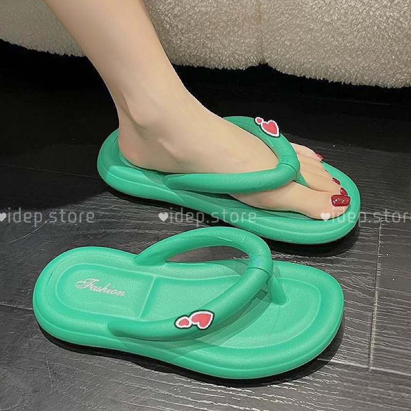 Dép kẹp nữ xỏ ngón icon Trái Tim ❤️ chất cao su êm chân chống trượt đi mưa đi biển mùa hè DL310 - iDÉP
