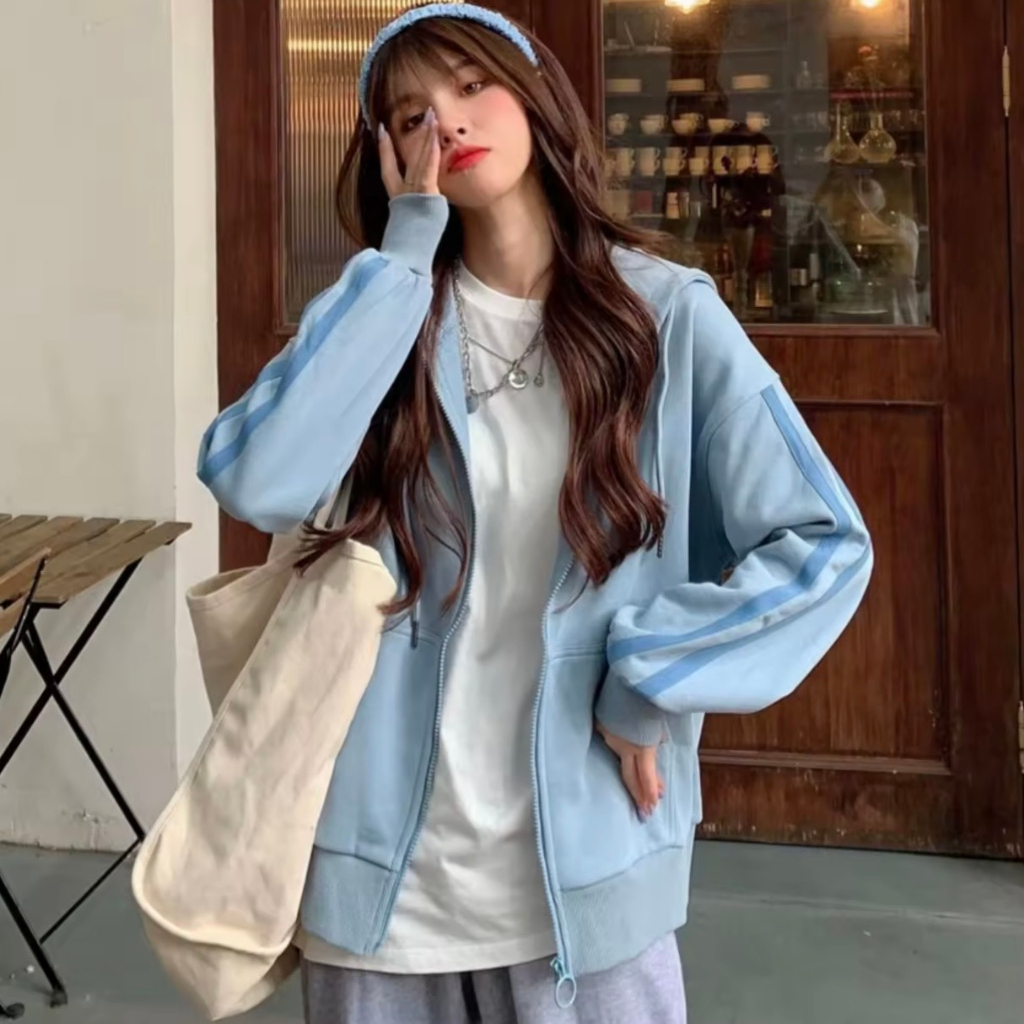 Áo khoác hoodie nữ chất nỉ bông dày dặn form rộng unisex có khóa kéo, có nón