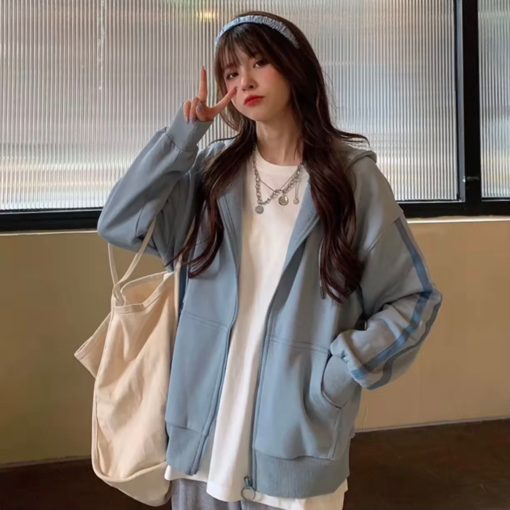 Áo khoác hoodie nữ chất nỉ bông dày dặn form rộng unisex có khóa kéo, có nón