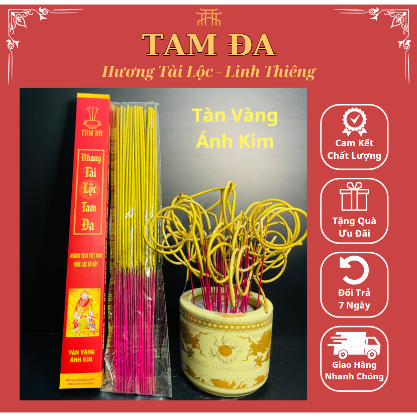 Hương Trầm Cuộn Tàn VÀNG ÁNH KIM Nhang Tài Lộc Tam Đa hình số 6 - 40 nén