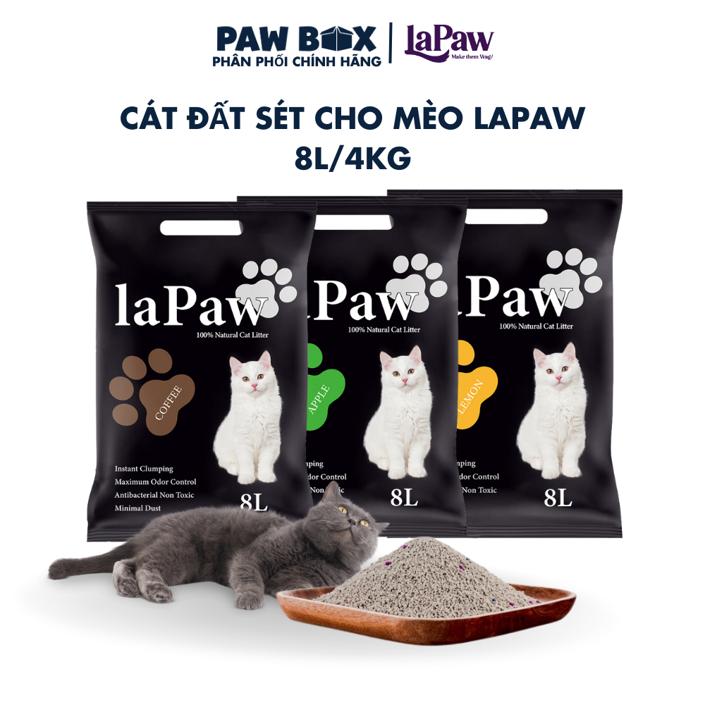 Cát vệ sinh cho mèo laPaw đất sét tự nhiên khử mùi, vón cục, thấm hút 10L