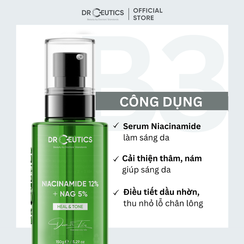 Tinh chất Serum B3 Niacinamide DrCeutics giảm thâm, sáng da, kiềm dầu 30ml 100ml - Thi Vũ