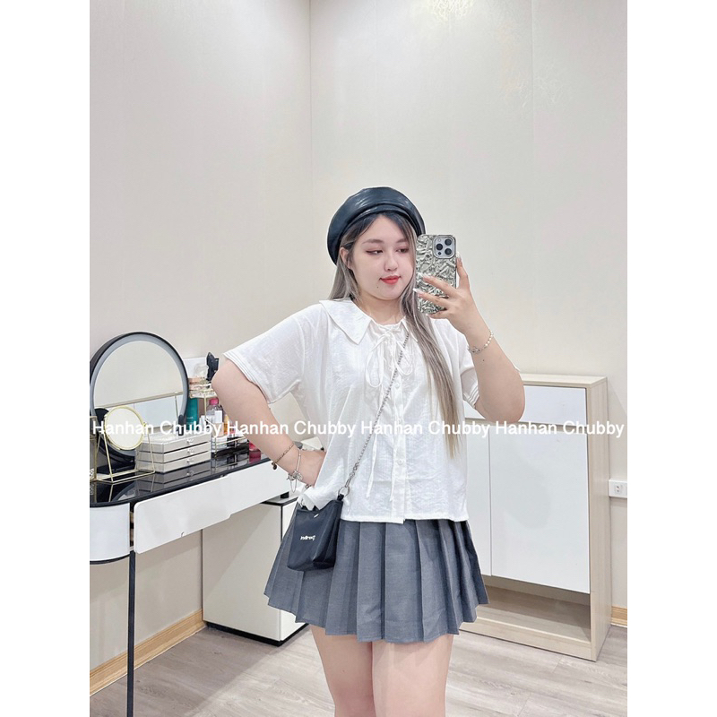 Áo Sơ Mi Cộc Tay Cổ Sen Dáng Baby Tay Xếp Ly Siêu Hot Loại 1 Có Bigsize #156