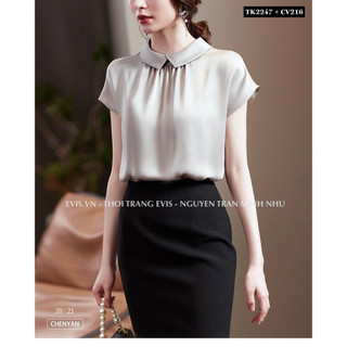 [EVIS.VN] Set áo lụa chân váy đáp ren công sở TK2247
