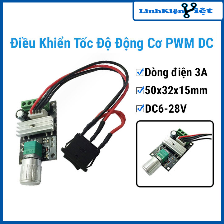 Bộ điều khiển tốc độ động cơ PWM DC6-28V kèm công tắc