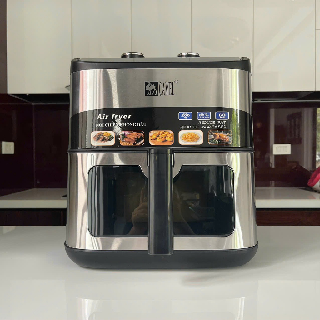 NỒI CHIÊN KHÔNG DẦU CAMEL 15L KHOANG KÍNH BẢO HÀNH 12 THÁNG