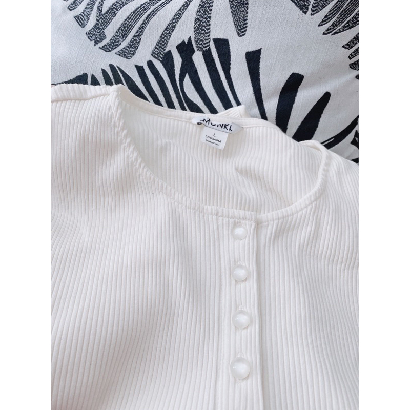 Áo cardigan tăm gân Monki tay bo vai bồng Tqxk