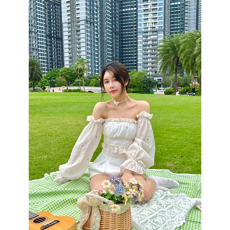 ÁO HOA NHÍ THUN NHÚN XINH XẮN MẶC ĐƯỢC 2 KIỂU VAI