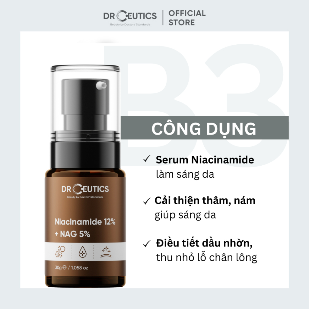 DRCEUTICS Serum Niacinamide 12% DrCeutics Giảm Thâm Sáng Da Kiềm Dầu (30ml 100ml)