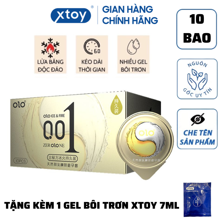 Bao Cao Su OLOL 0.01mm Vàng , Siêu Mỏng Tặng KÈM 1 gói gel Kéo Dài Thời Gian - Gốc Nước - Hộp 10 Bcs + 1 gói gel