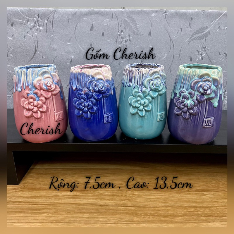 Chậu trồng cây gốm sứ dáng cao, trồng cây cảnh sen đá xương rồng