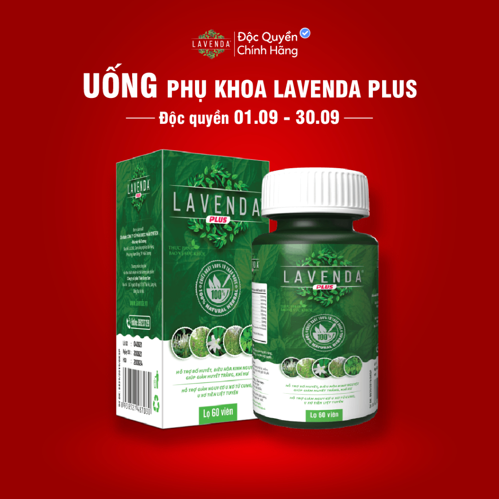 LAVENDA PLUS - Thực phẩm bảo vệ sức khỏe hỗ trợ điều hòa kinh nguyệt, cân bằng nội tiết tố, giảm huyết trắng, khí hư 50g