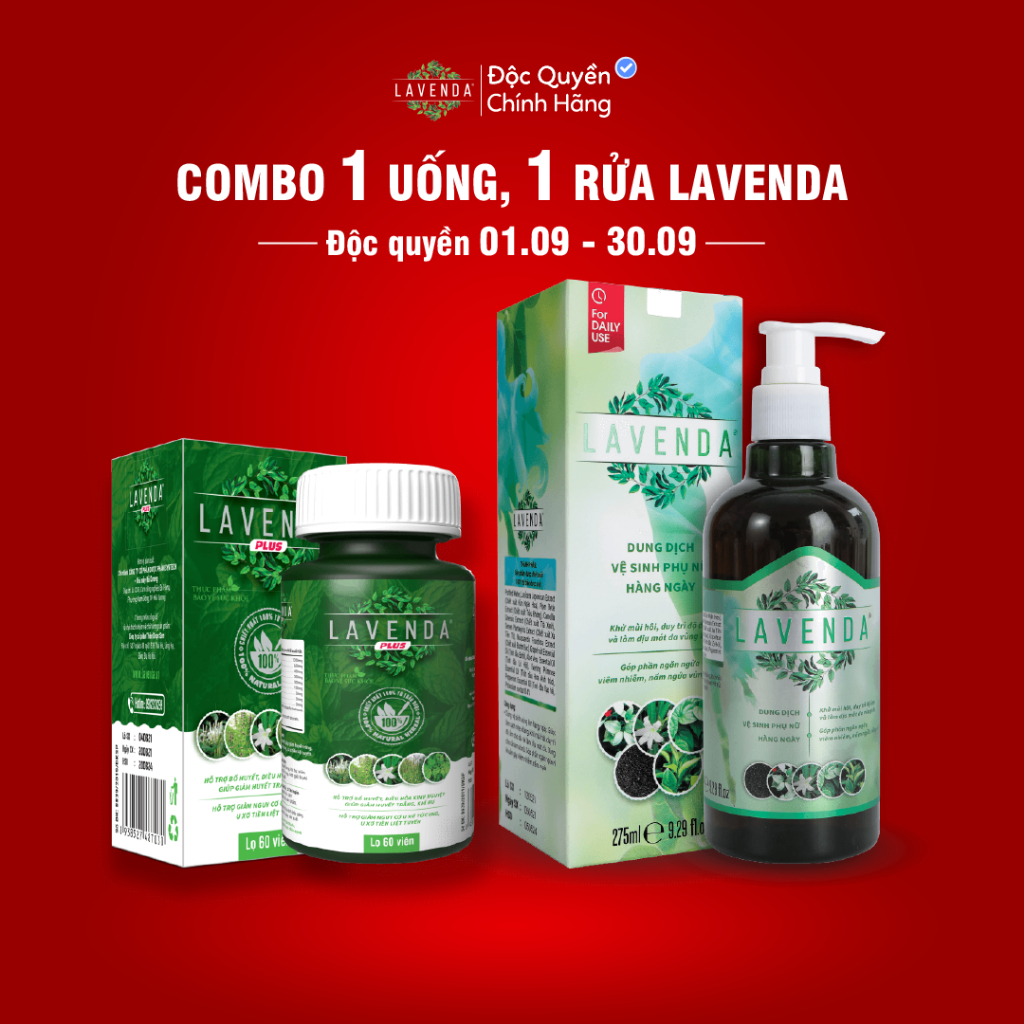 Combo LAVENDA ngăn ngừa Khí hư, Huyết trắng, Nấm ngứa, rối loạn nội tiết tổ (1 ddvs Lavenda 275ml + 1 Lavenda Plus)