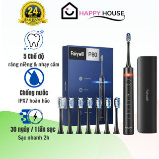 Bàn chải điện Fairywill P80 phiên bản cao cấp từ Đức, bàn chải đánh răng điện tử cảm biến lực 5 chế độ kèm 8 đầu chải