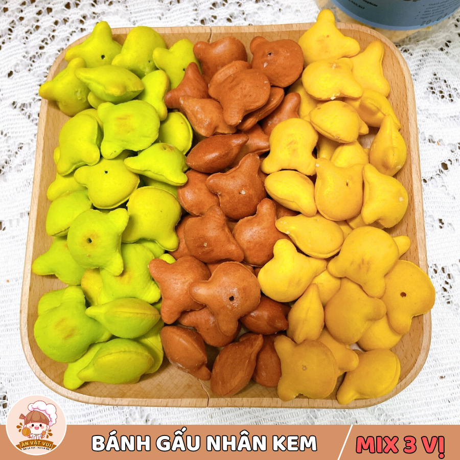 Combo 1KG Bánh gấu nhân kem Thiên Hồng mix 3 vị Ăn Vặt Vui