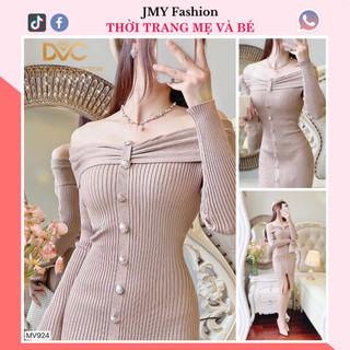MV924 Váy đầm len trễ vai body sexy [Dolce Viva Colection (DVC)] đầm len be dài tay bẹt vai dự tiệc