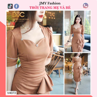 V4072 Váy đầm nâu cổ tim body sang chảnh [Dolce Viva Colection (DVC)] váy body tay lỡ dự tiệc