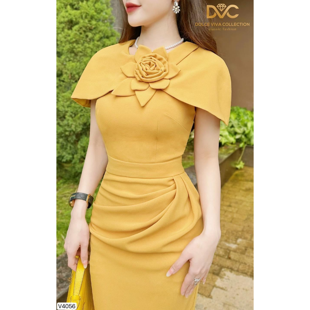 V4056 Váy đầm body đuôi cá vàng dự tiệc  váy vàng đuôi cá đính hoa ngực sang chảnh