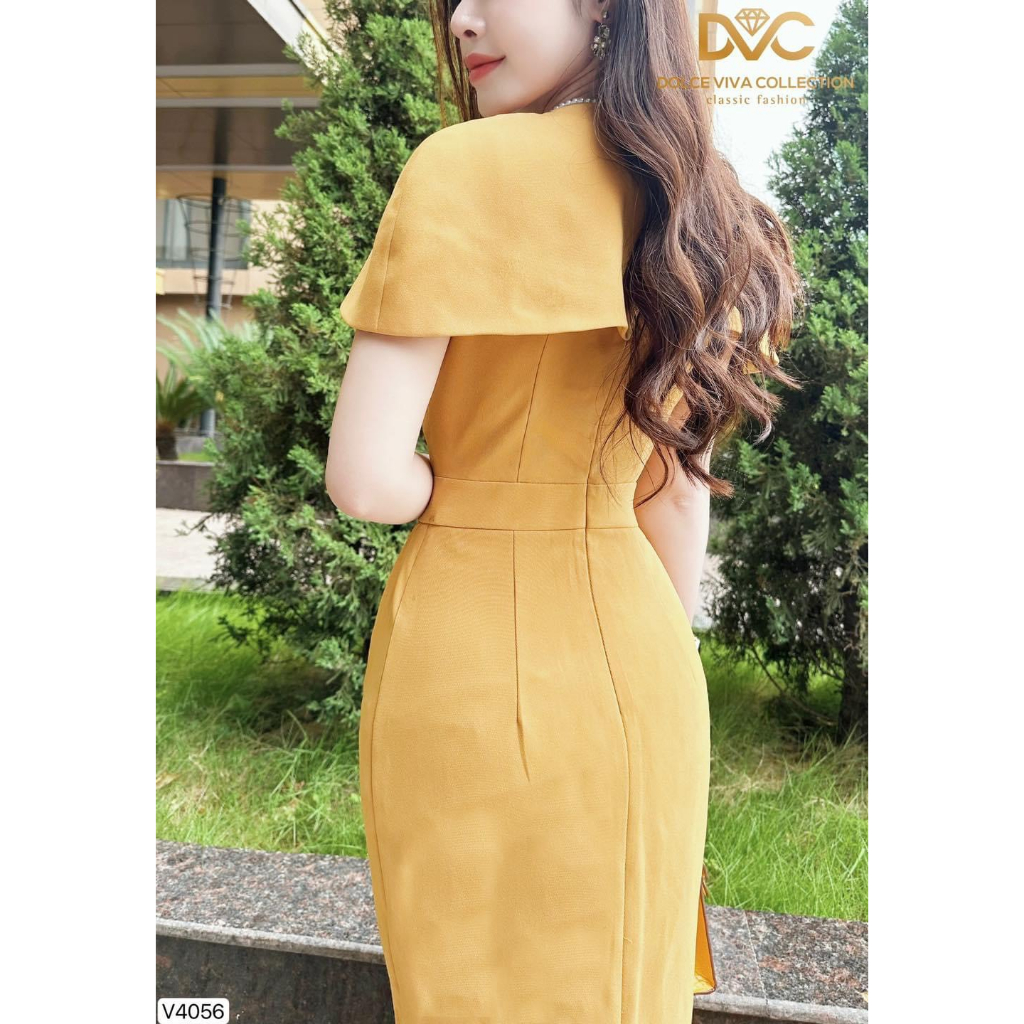 V4056 Váy đầm body đuôi cá vàng dự tiệc  váy vàng đuôi cá đính hoa ngực sang chảnh