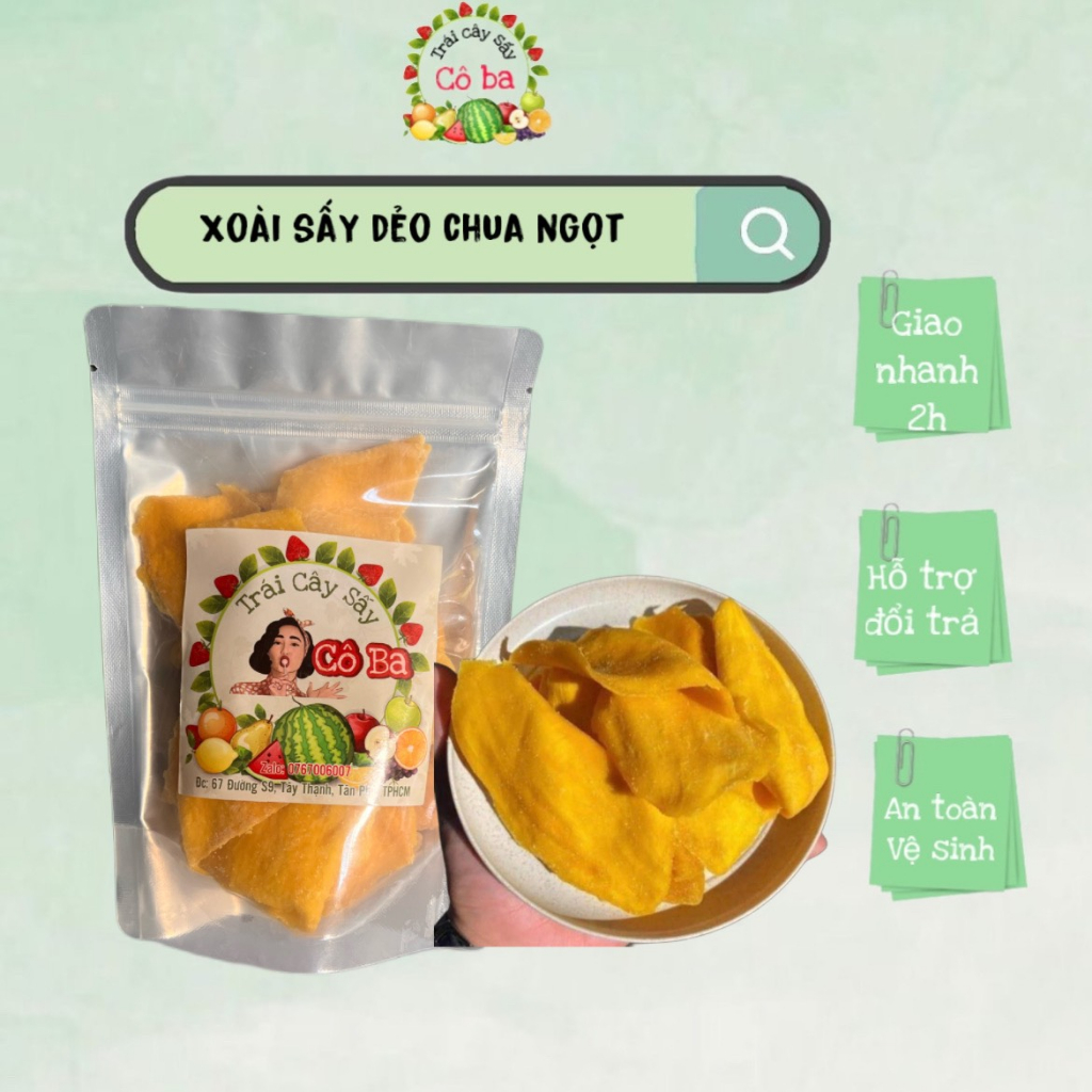 Xoài Sấy Dẻo 1kg Chua Ngọt Tự Nhiên Món Ăn Vặt Thái Lan Kích Thích Vị Giác SHOP TRÁI CẤY SẤY CÔ BA