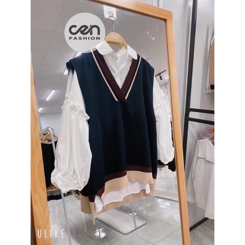 Áo gile phối viền siêu xinh dễ thương | BigBuy360 - bigbuy360.vn