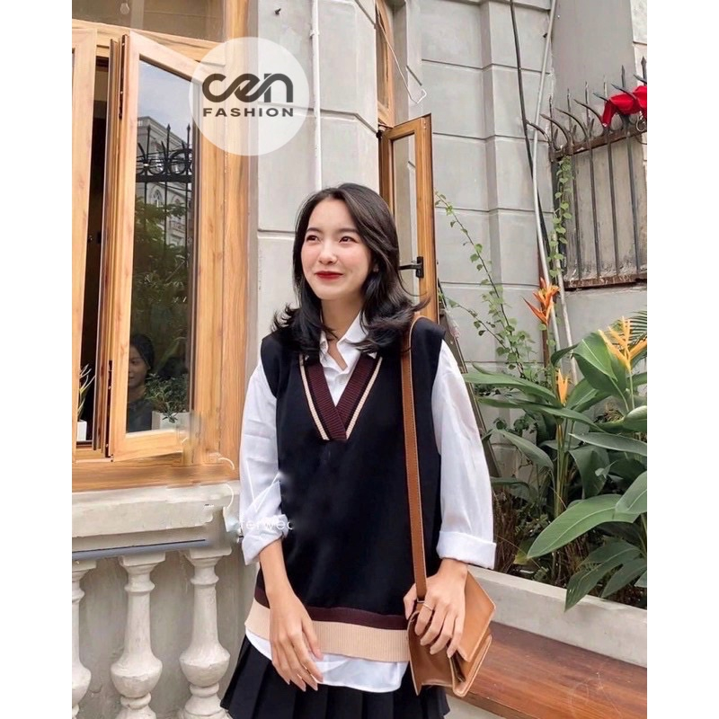 Áo gile phối viền siêu xinh dễ thương | BigBuy360 - bigbuy360.vn