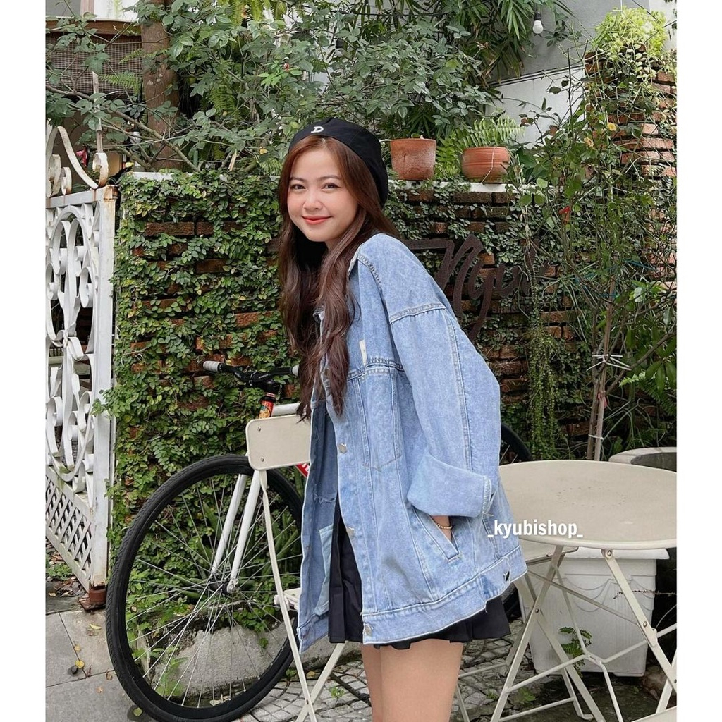 Áo Khoác Jeans   Form Rộng Tay Bồng QC Có Tag Thêu - Ulzzang Jean Jacket HÀNG ĐẸP