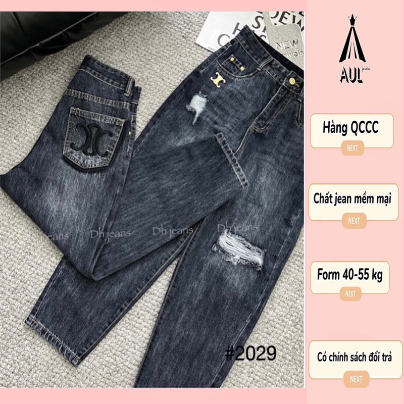 Quần jean nữ baggy lưng cao phối túi rách kiểu hot loại đẹp hàng QCCC ( chất lượng y hình )