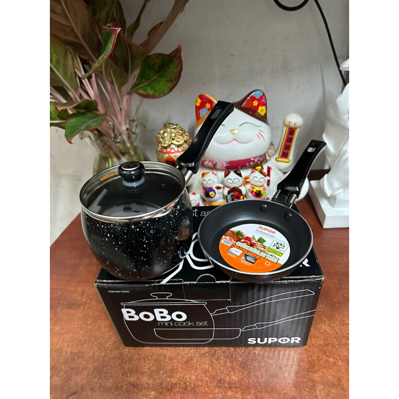 Bộ nồi chảo chống dính Supor T0305/ Nồi 10cm + Chảo 12cm (Màu Đen)