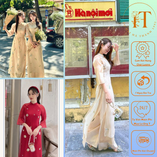 Áo Dài Cách Tân Cúc Chi Thêu Hoa Nổi Đơn Giản Nhẹ Nhàng Mẫu Mới Siêu Hot Cho Các Nàng Diện Chụp Ảnh, Đi Sự Kiện, Lễ Tết